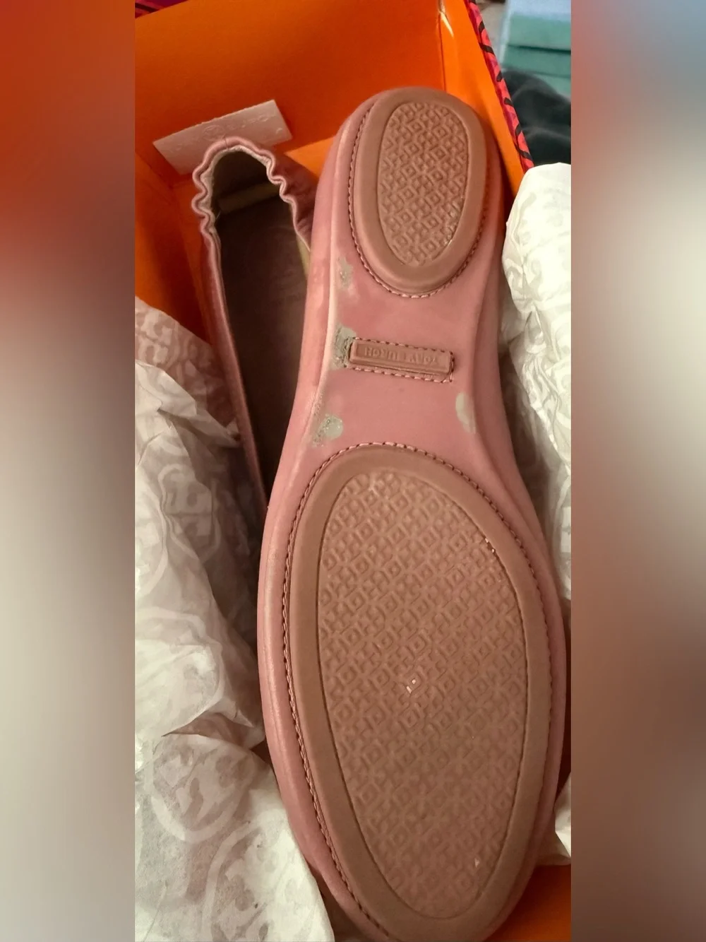 Tory Burch Minnie Travel Ballet Flats‎ Pink Magnolia Leather 6.5 Logo